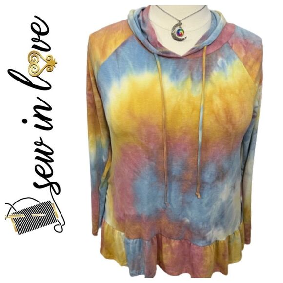 NWT Sew In Love Boutique Tie Dye soft hoodie with ruffle - L - Picture 2 of 14